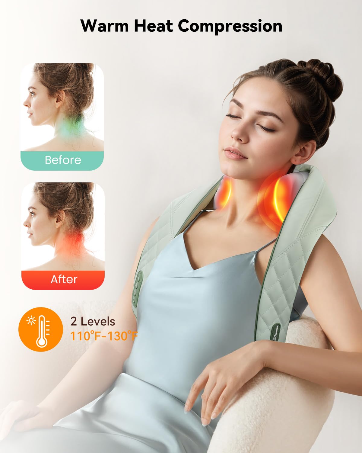Snailax Cordless Shiatsu Neck Massager with Heat, 4D Kneading Back Shoulder Massager Deep Tissue, Larger Massage & Heating Area,