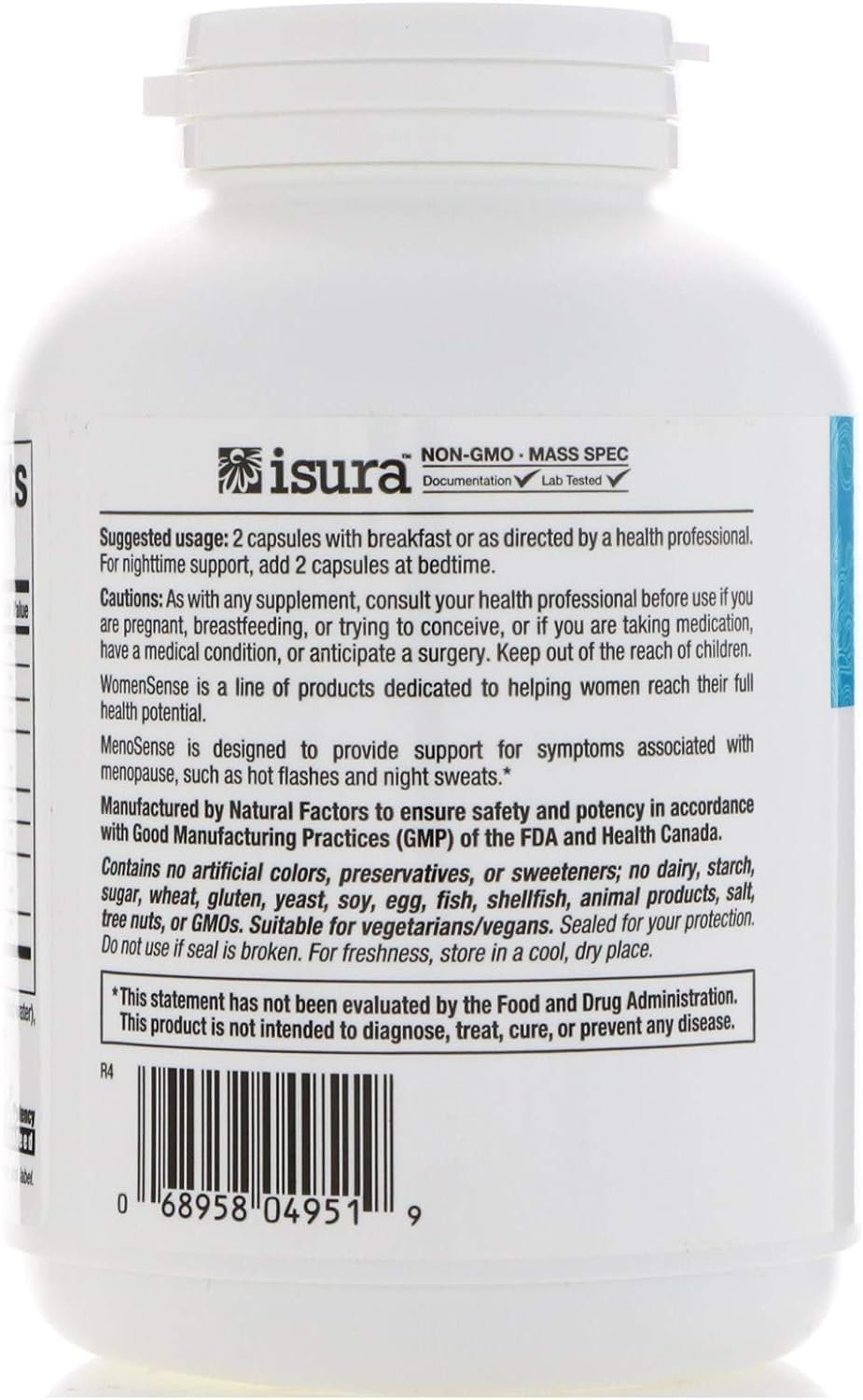 WomenSense MenoSense by Natural Factors, Natural Supplement to Help Improve Menopause Symptoms, Vegan, Non-GMO, 180 Capsules