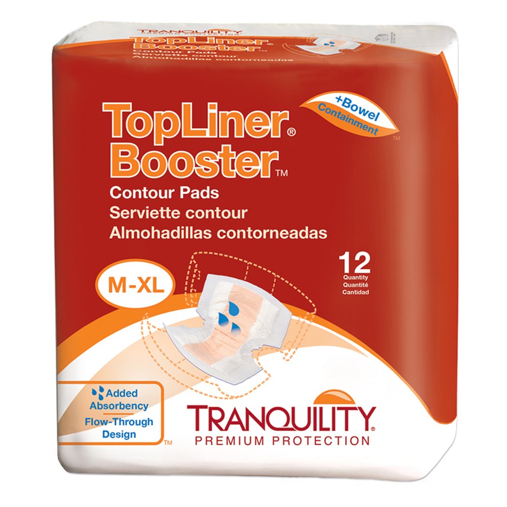 Tranquility TopLiner Disposable Absorbent Booster Contour Pads for Bowel Incontinence - Contour (21.5 x 13.5) - 120 ct