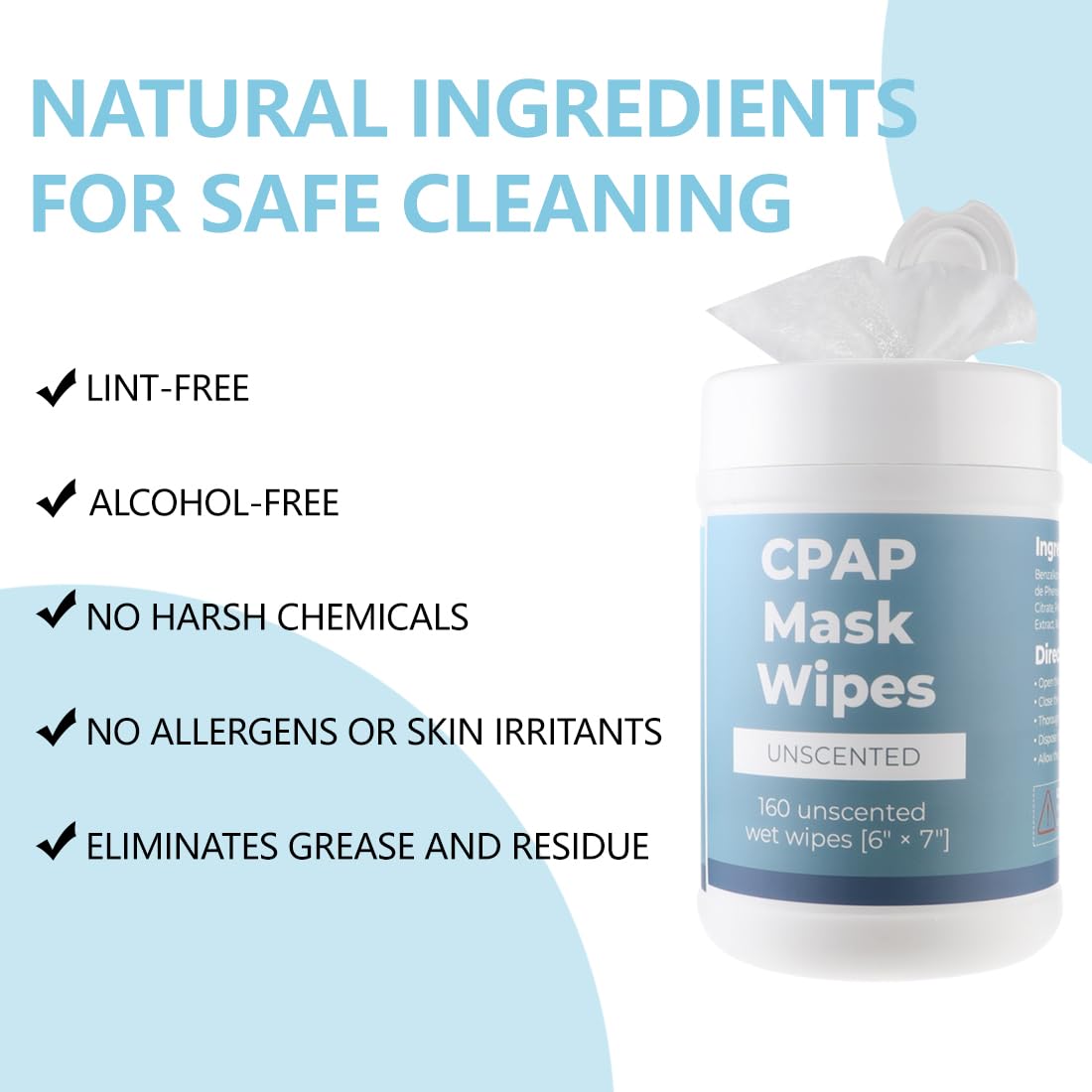 CPAP Mask Wipes 160 Count Unscented Cleaning Wipes Canister Alcohol Free Cleaner for CPAP Mask Tubes Machine and Accessories