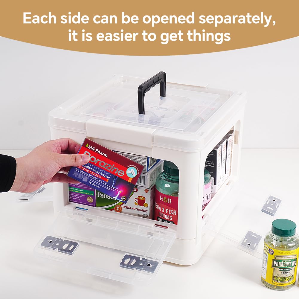 DOUKE 22qt Medicine Organizer Storage Box - Plastic First Aid Box Empty with Lid, Stackable Medical Container with Handle & Whee