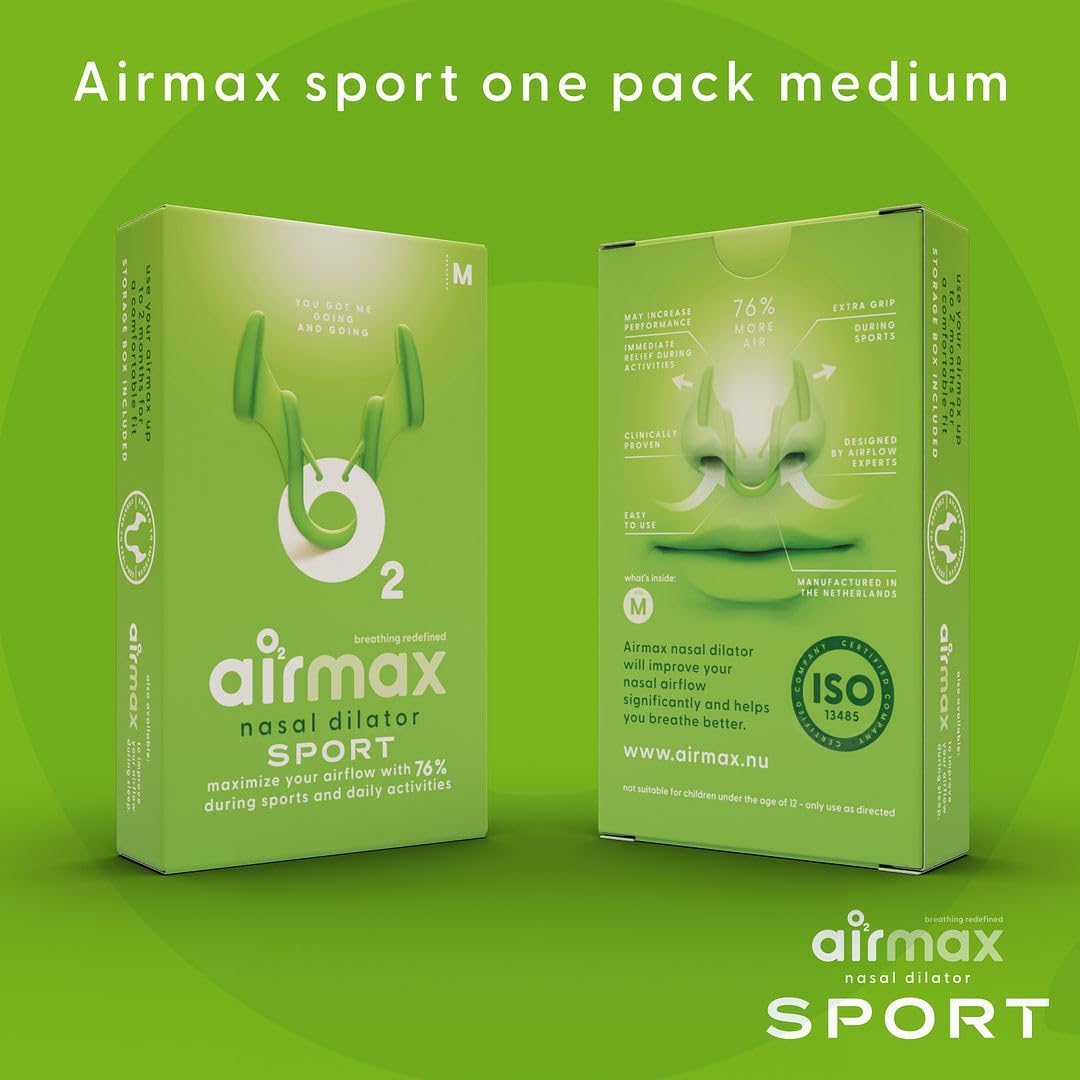 Airmax Sport Nasal Dilator - Breathing aids for Working Out - Medium - Vacation Essentials - Fitness, Running, Pilates - Gym Equ