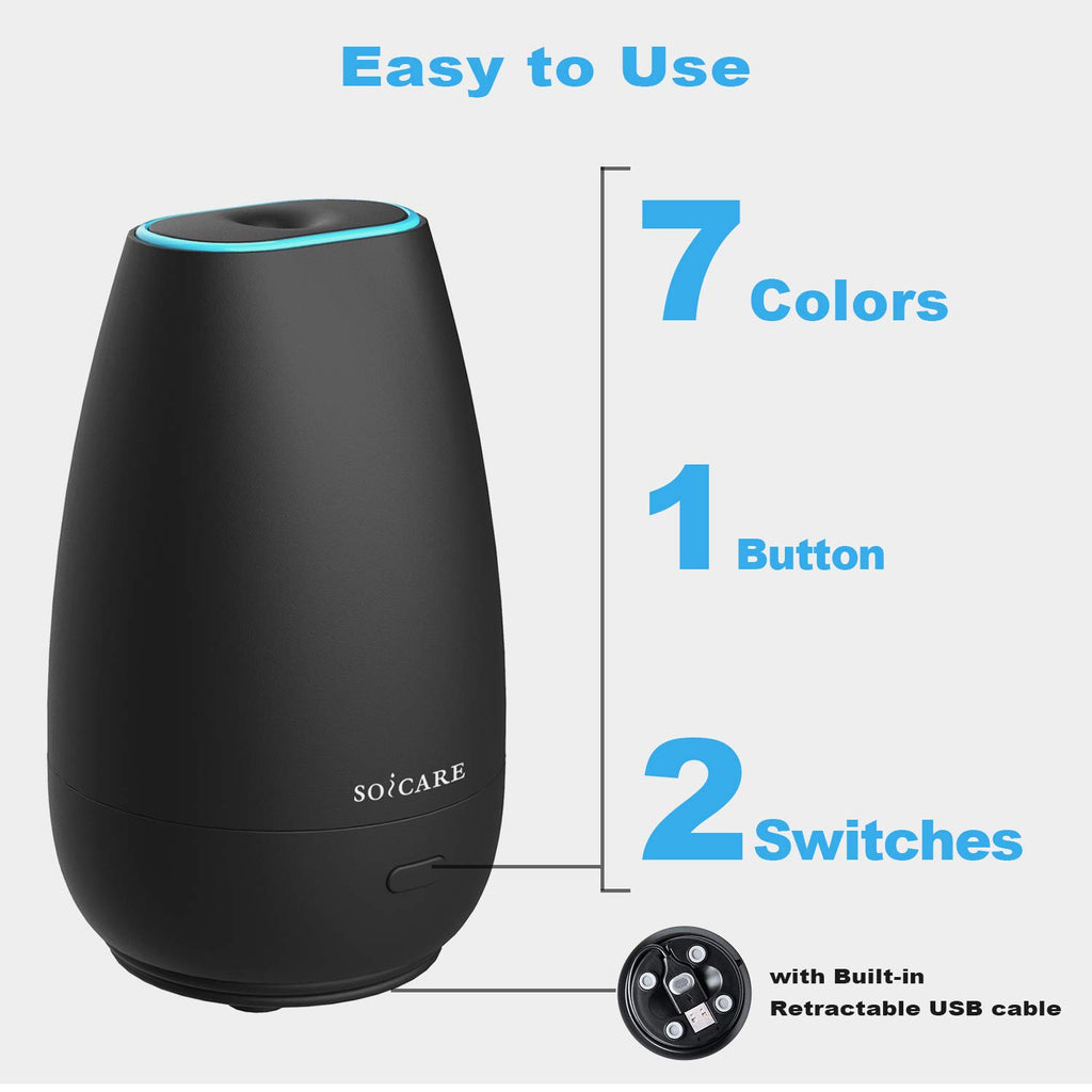 SOICARE Car Diffuser for Essential Oils, Small Portable Car Essential Oil Diffuser with Built-in USB Cable, Mini Aromatherapy Ai