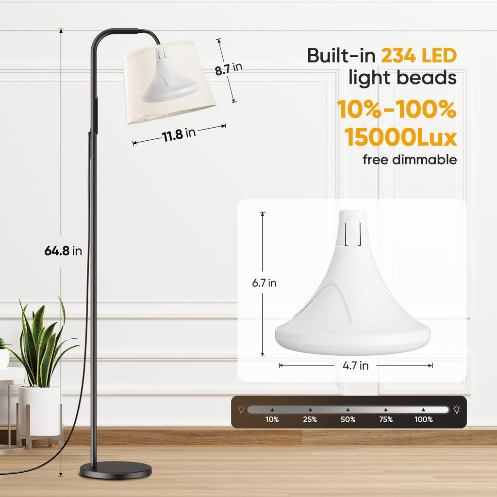 Caromolly Light Therapy Floor Lamp, 10000 Lux with Remote, Adjustable Color/Brightness/Timer, Modern Linen Shade for Office, Liv