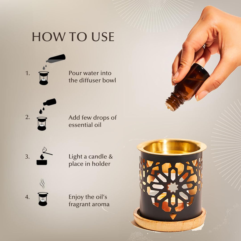 Essential Oil Burner by Dukhni | Brass Burner with Candle | Use for Aroma Oil, Diffuser Oils | Relax with Home Aromatherapy, for