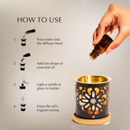 Essential Oil Burner by Dukhni | Brass Burner with Candle | Use for Aroma Oil, Diffuser Oils | Relax with Home Aromatherapy, for