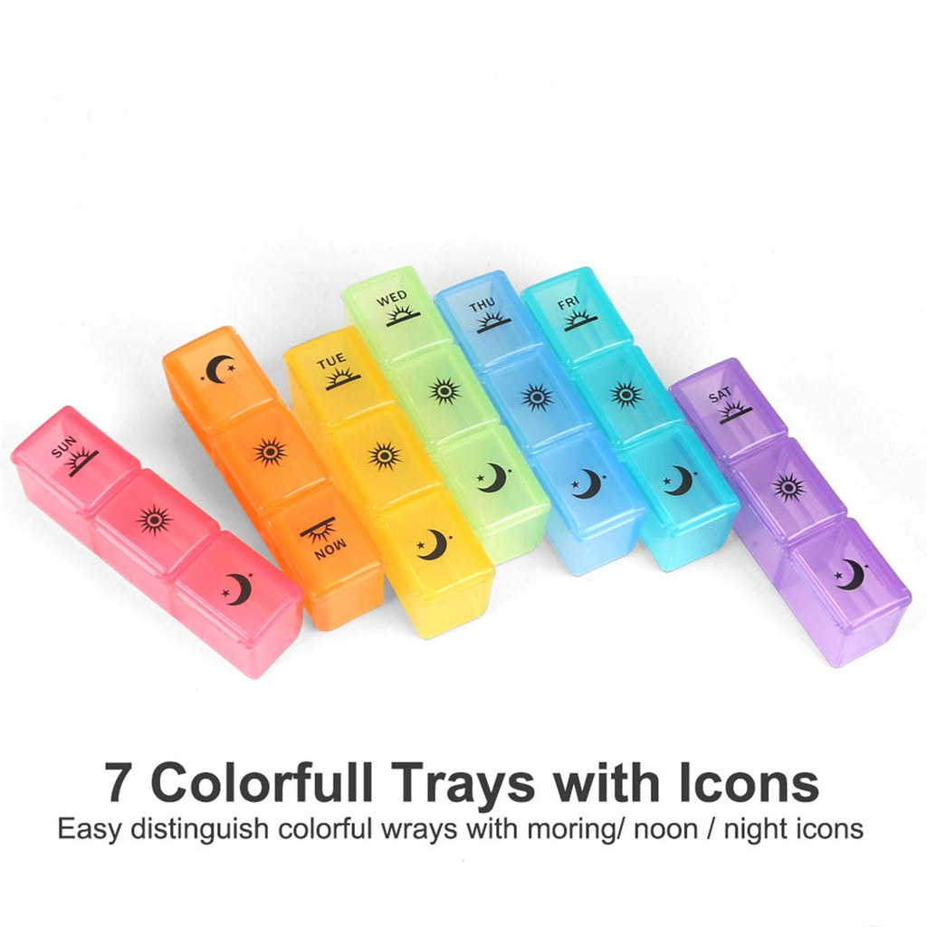 Weekly Pill Organizer,3-Times-A-Day 7 Day Pill Box Large Compartments Moisture-Proof Pill Case Medication Reminder Portable Trav