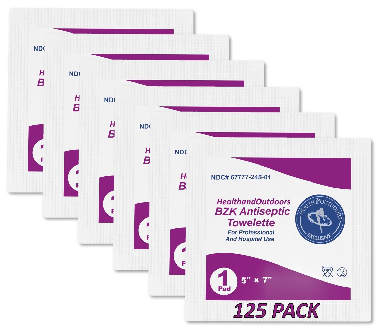 BZK Antiseptic Moist Towelette 5 x 7 Wipe (125 Count) Hand & Body Cleansing Wet Napkins Alcohol-Free Individually Wrapped Towels