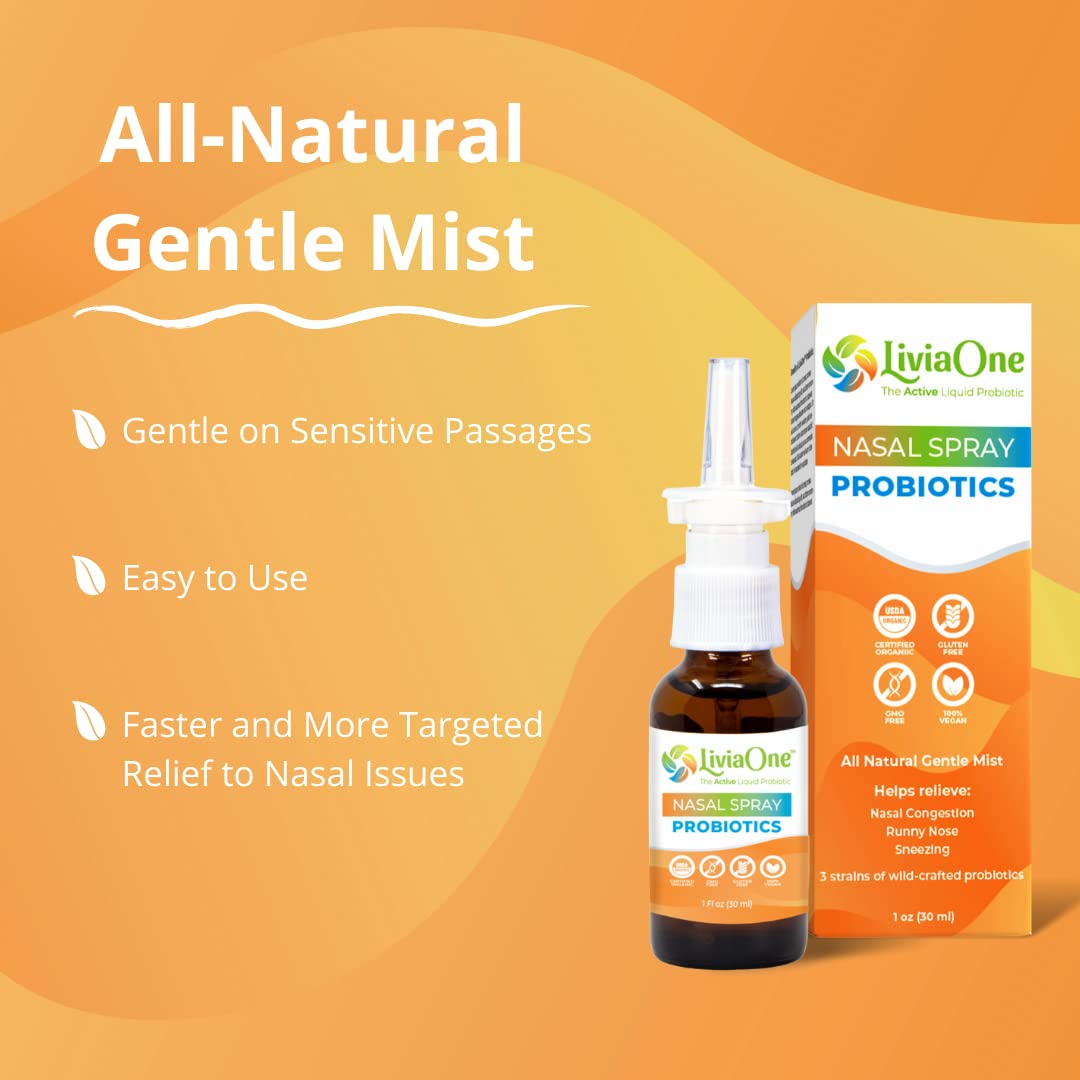 LiviaOne Nasal Spray, All-Natural Plant Based Probiotic Sinus Spray 1 Fl Oz (Pack of 2)