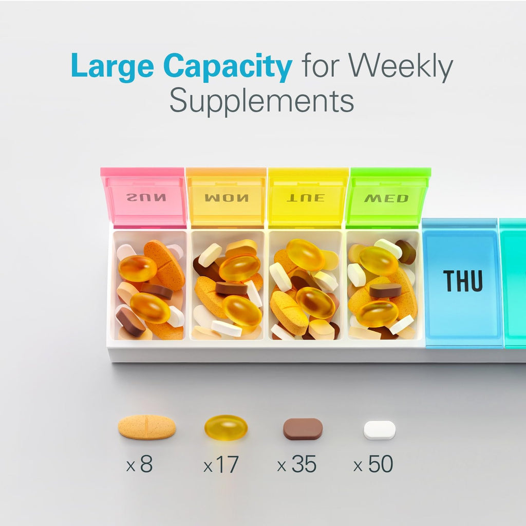 VVM Weekly Pill Organizer BPA-Free, Easy Open Pill Box 7 Day with Secure Closure, Medicine Pill Organizer for Users with Arthrit