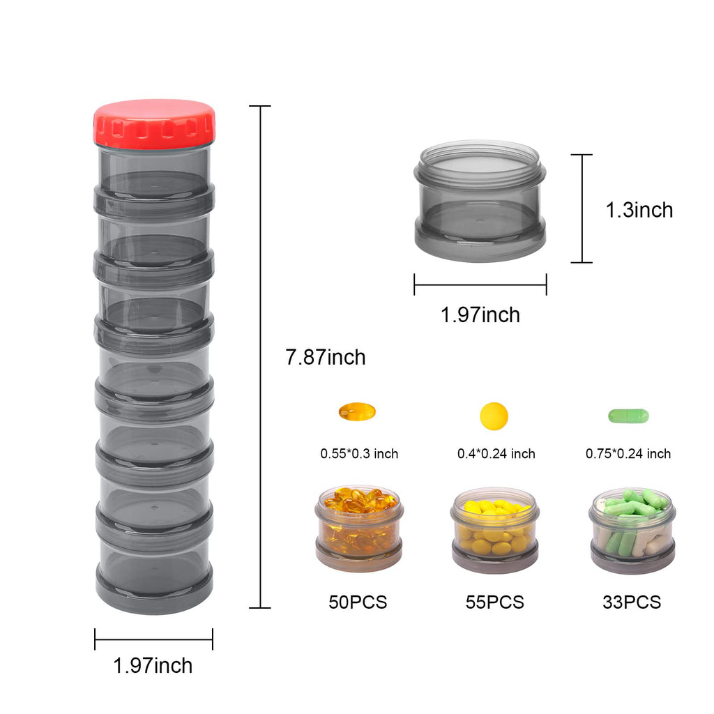 7 Day Pill Organizer Case Stackable Weekly Supplements Vitamins Pills Holder Dispenser Large Translucent Black with Extra Lid