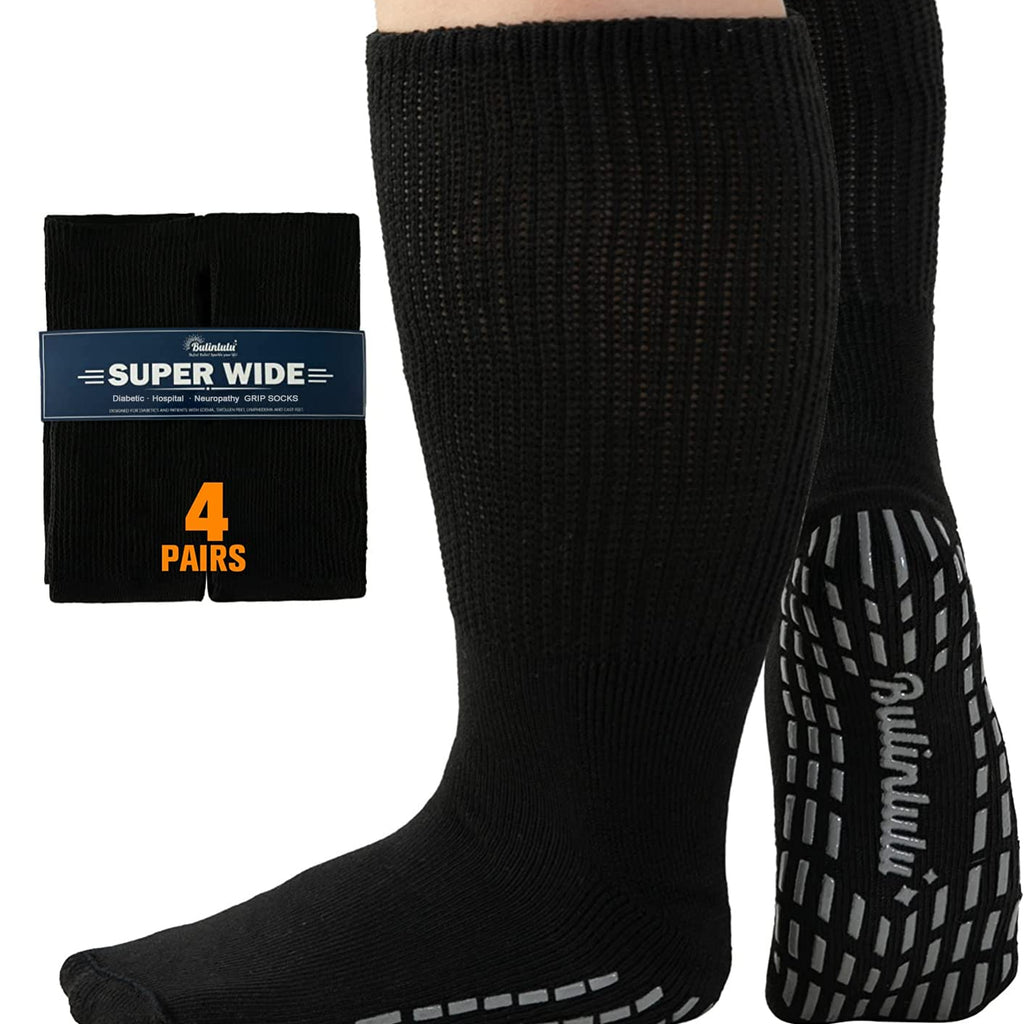 Bulinlulu Extra Wide Socks for Swollen Feet-4 Pairs Extra Wide Diabetic Socks for Men,Extra Wide Hospital Bariatric Socks Non Sl