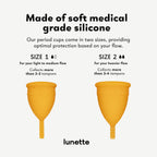 Lunette Menstrual Cup - Best Reusable Period Cup - Wear for 12 Hours and Reuse up to 10 Years, Orange Size 1 for Light to Modera