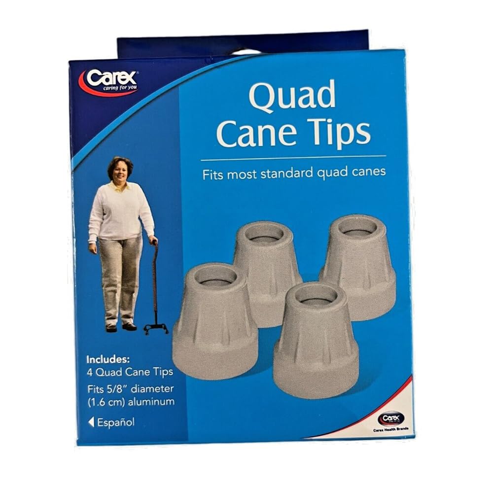 Carex Quad Cane Tips, Grey 5/8  - Set of 4, Pack of 2