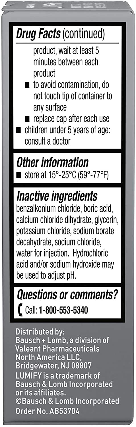 LUMIFY Redness Reliever Eye Drops (Brimonidine Tartrate Ophthalmic Solution 0.025%) - from Bausch + Lomb, 0.08 Fl. Oz. (2.5 mL)