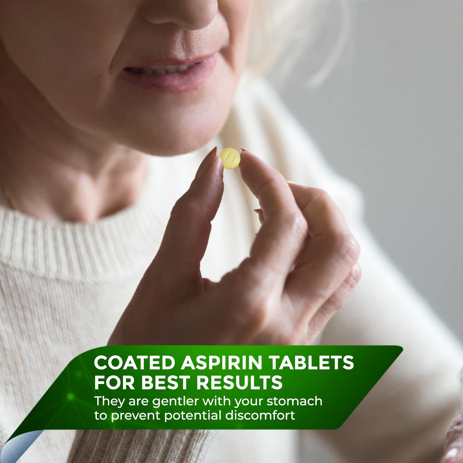 Pure Low Dose Baby Aspirin 81mg for Adults, 300 Count Enteric Coated Aspirin Tablets for Men and Women, Safe Relief for Symtoms