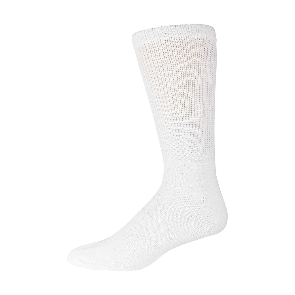 3 Pairs of Cotton Diabetic Neuropathy Crew Socks (13-16, Fits Men's Shoe Size 12-14.5, White)