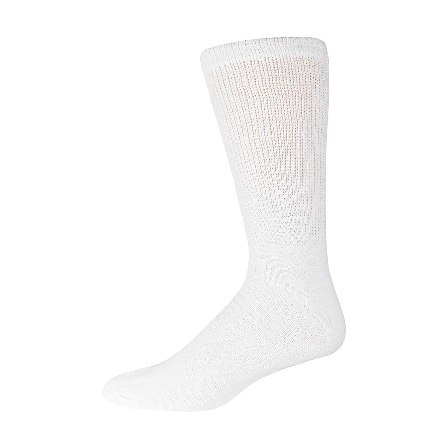3 Pairs of Cotton Diabetic Neuropathy Crew Socks (13-16, Fits Men's Shoe Size 12-14.5, White)