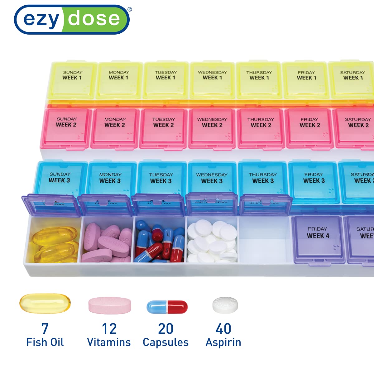 EZY DOSE Monthly Medtime (28-Day) Pill Planner Monthly Pill Organizer