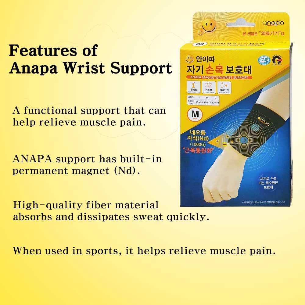 Anapa Pain Relief Wrist Sleeves Support Magnetic Ore Therapy Certificated KFDA (S(5.11~5.90 in))