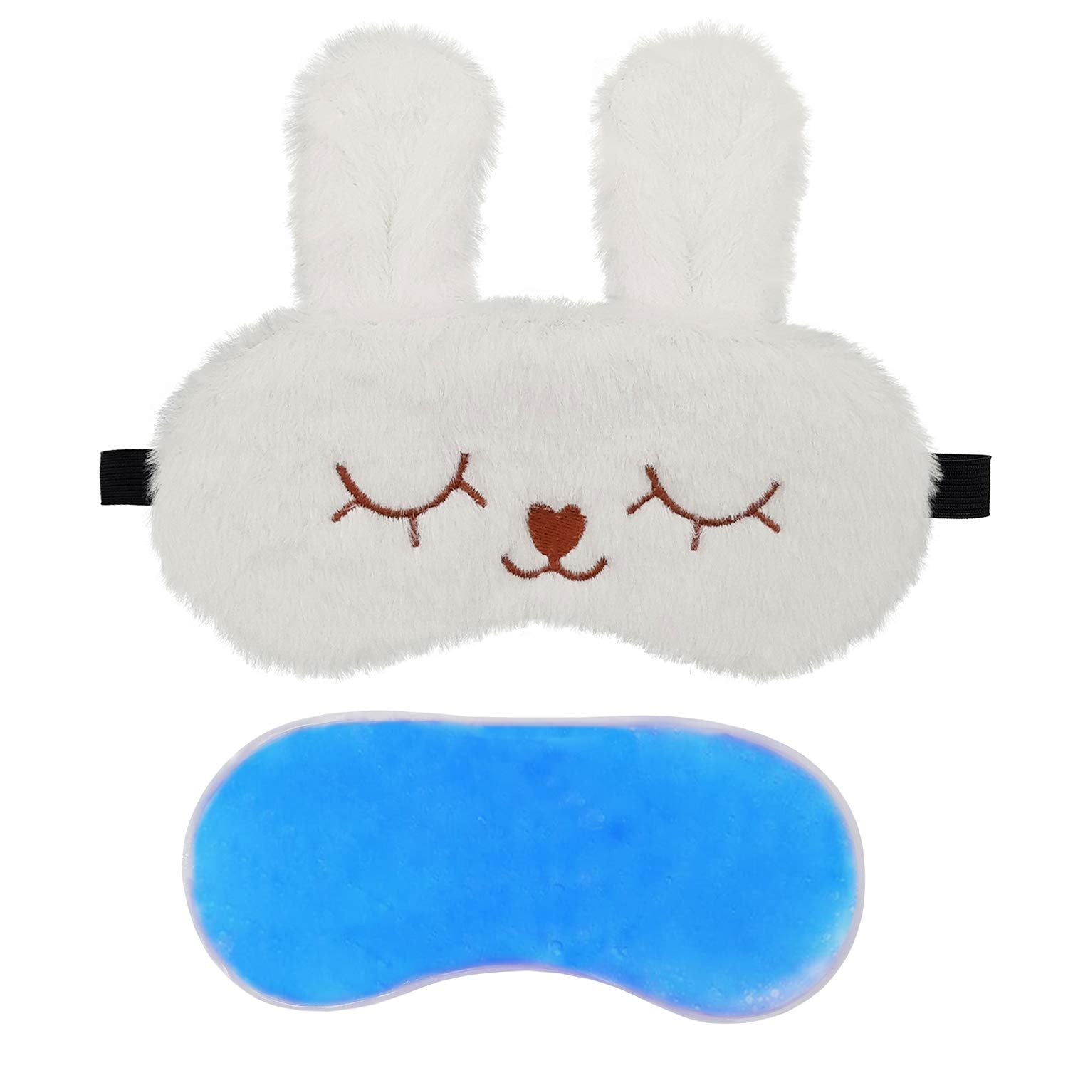 Jenna Cute Fur Sleeping Eye Shade Mask Cover For Insomnia, Meditation, Puffy Eyes And Dark Circles Bunny White Gel