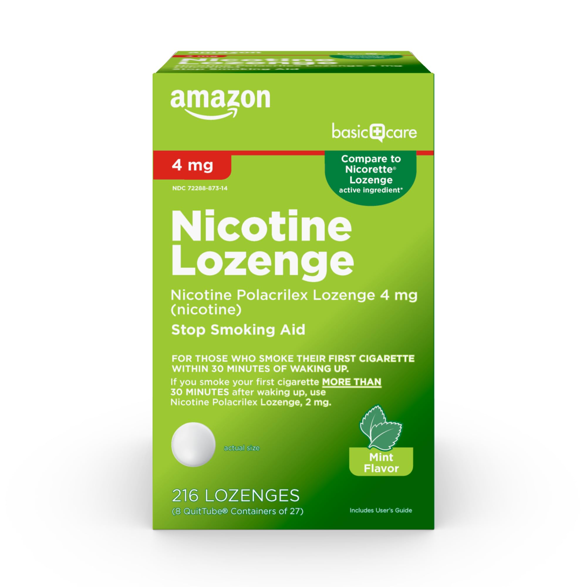 Amazon Basic Care Nicotine Polacrilex Lozenge, 4 mg (Nicotine), Adult, Mint Flavor, Stop Smoking Aid, 216 Count