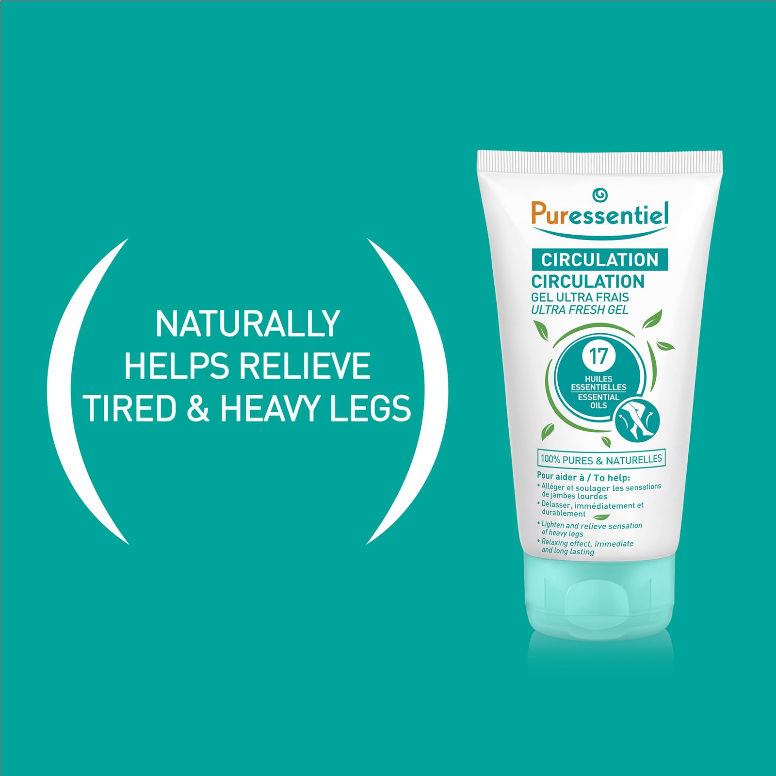 Puressentiel Soothing Gel for Tired Feet, Ankles, Legs - Aromatherapy Lotion with 17 Essential Oils for Body and Skin - Instant,