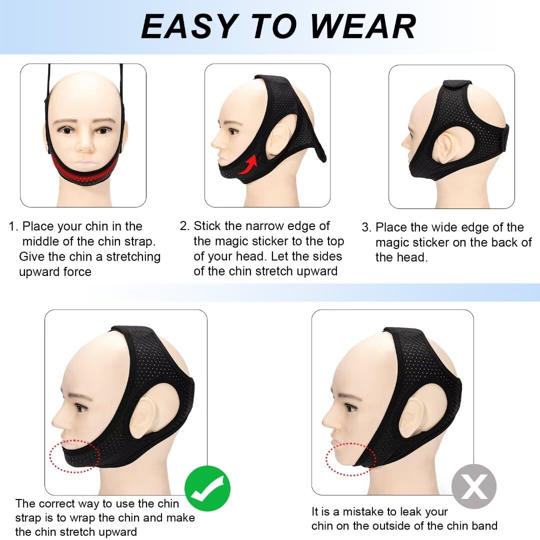 Forzacx Anti Snore Chin Strap - Breathable Chin Strap Snoring Solution, Effectively Reduce Snoring, Non-Stick Hair, Don't Fade -