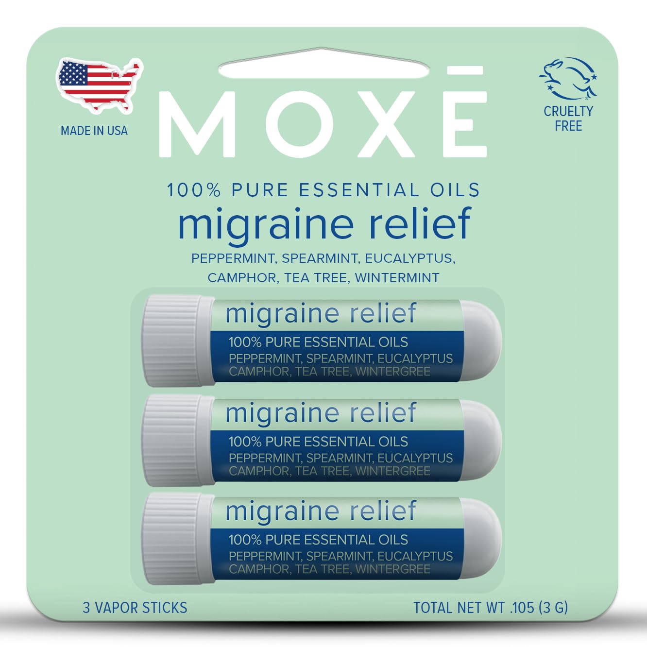 MOXE Migraine Relief Nasal Inhalers, Essential Oils for Headaches & Tension Relief, Portable Aromatherapy, Easy-to-Use, Pure & U