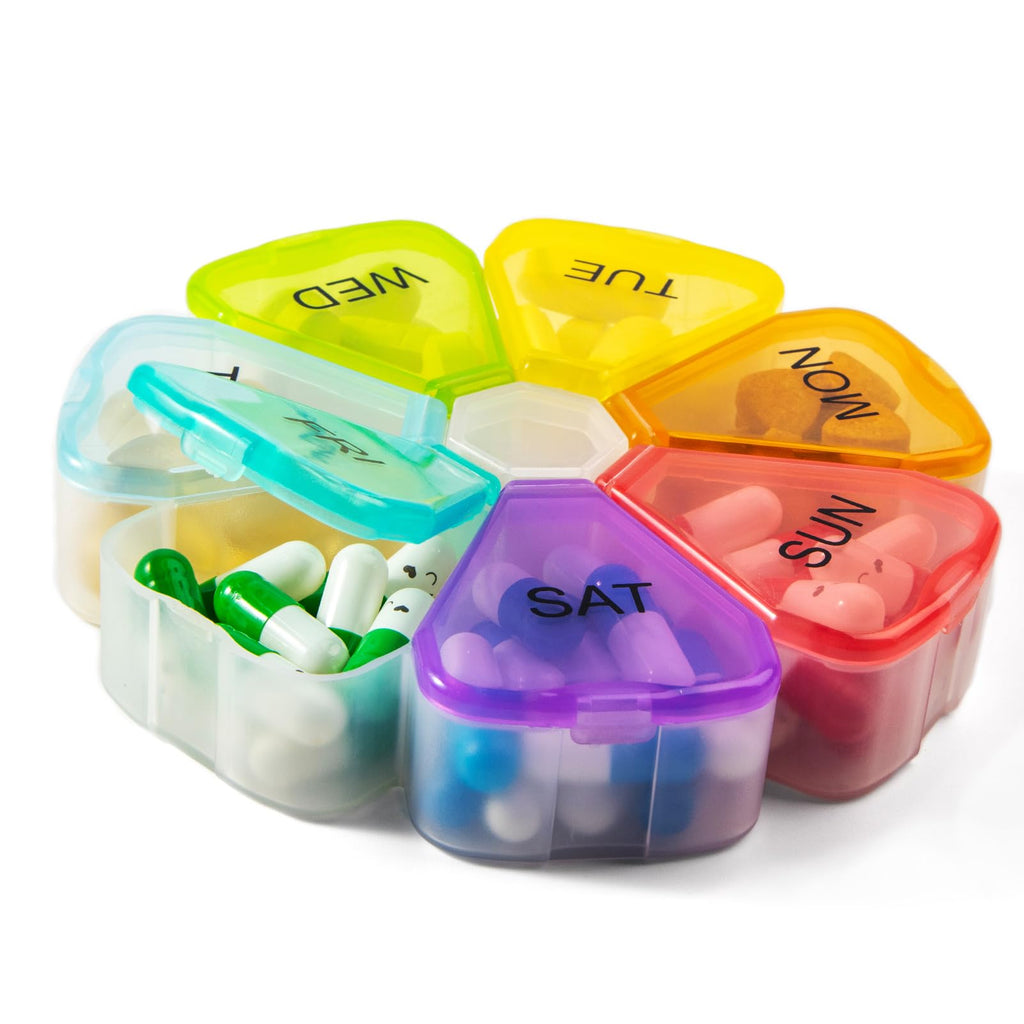 CNMUCI 7 Day Pill Case for Medication, Vitamins, Fish Oils, Supplements, Travel Pill Box (Glitter Clear)