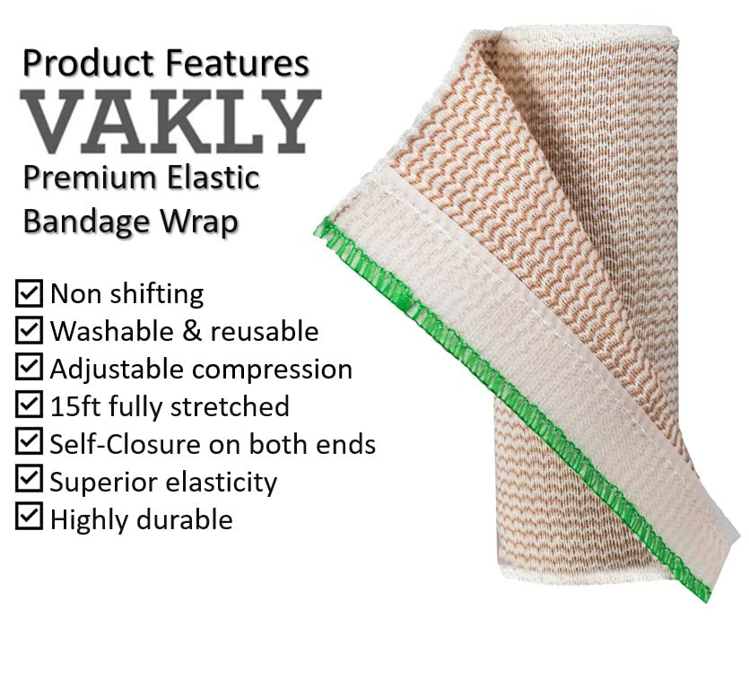 Vakly Elastic Bandage Wrap with Self-Closure [Pack of 10] 6 Inch Comfort Athletic Compression Roll, 5 Yards Stretched for Custom
