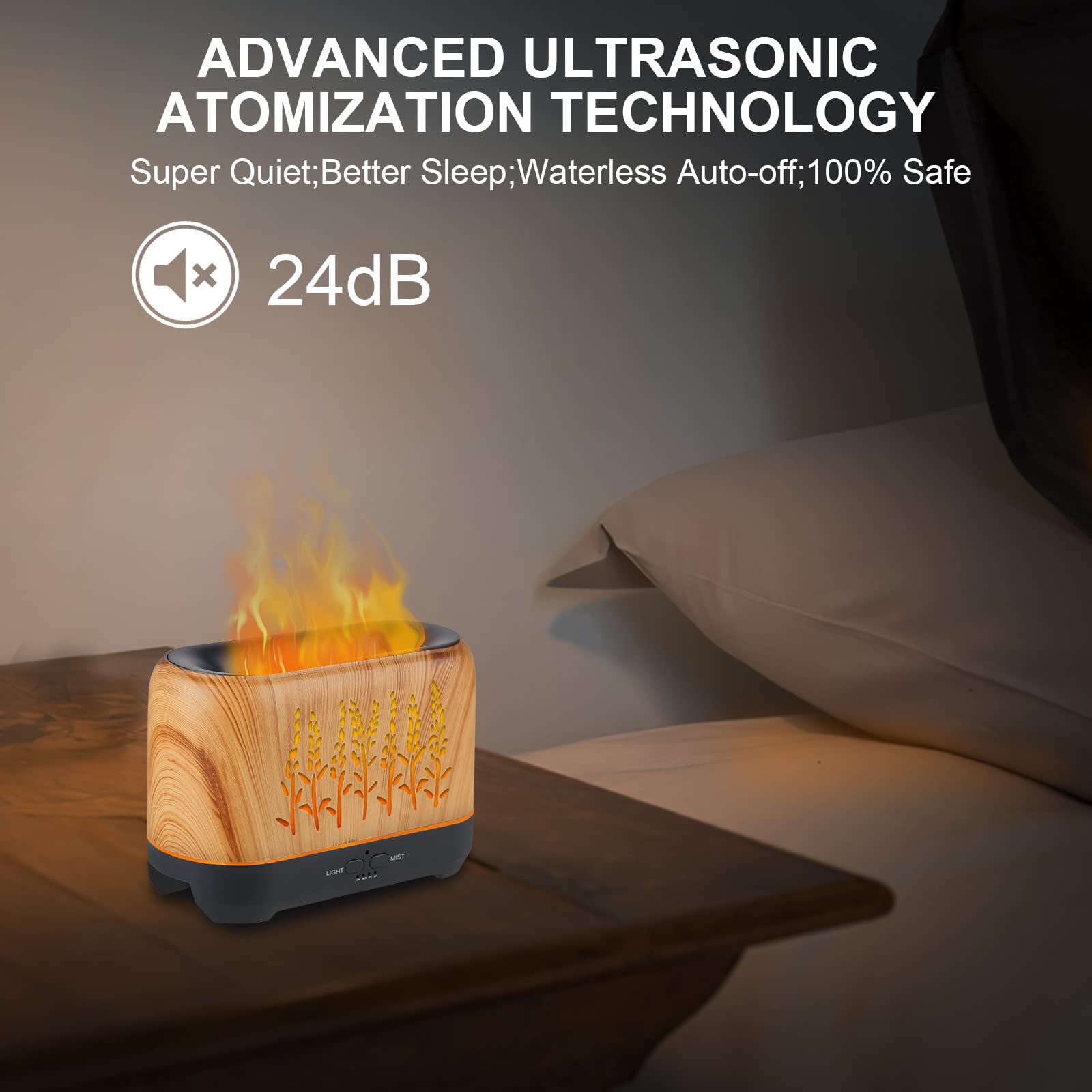 NEWYID Aromatherapy Diffuser with 5 Essential Oils, Oil Diffuser with Flame Light 3 Mist Mode 4 Timer Up to 12H of Continuous Ar