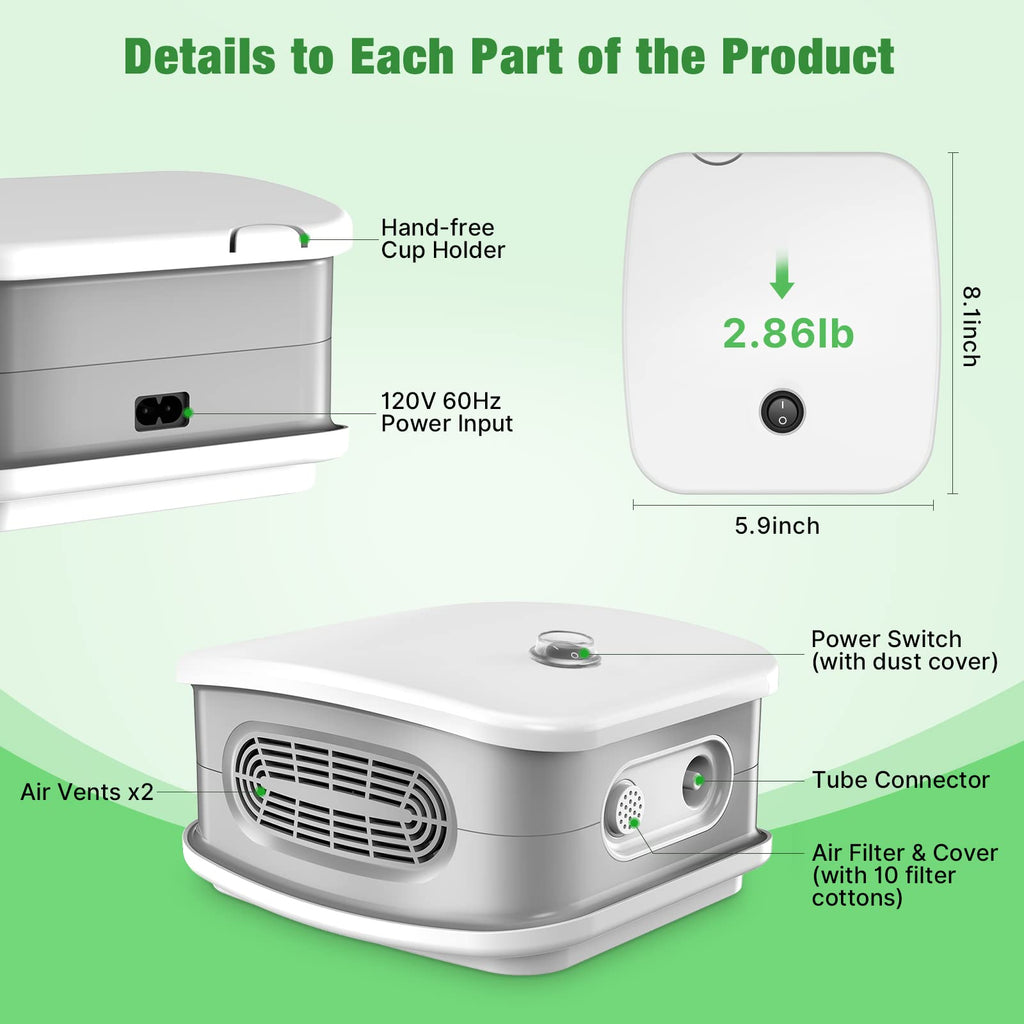 Portable Nebulizer, Nebulizer Machine for Adults and Kids, Compressor Nebulizer with 2 Masks & Mouthpiece, Low Noise Nebulizer f