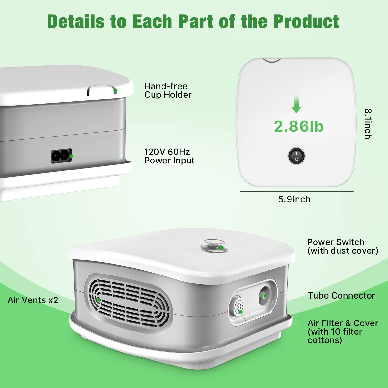 Portable Nebulizer, Nebulizer Machine for Adults and Kids, Compressor Nebulizer with 2 Masks & Mouthpiece, Low Noise Nebulizer f