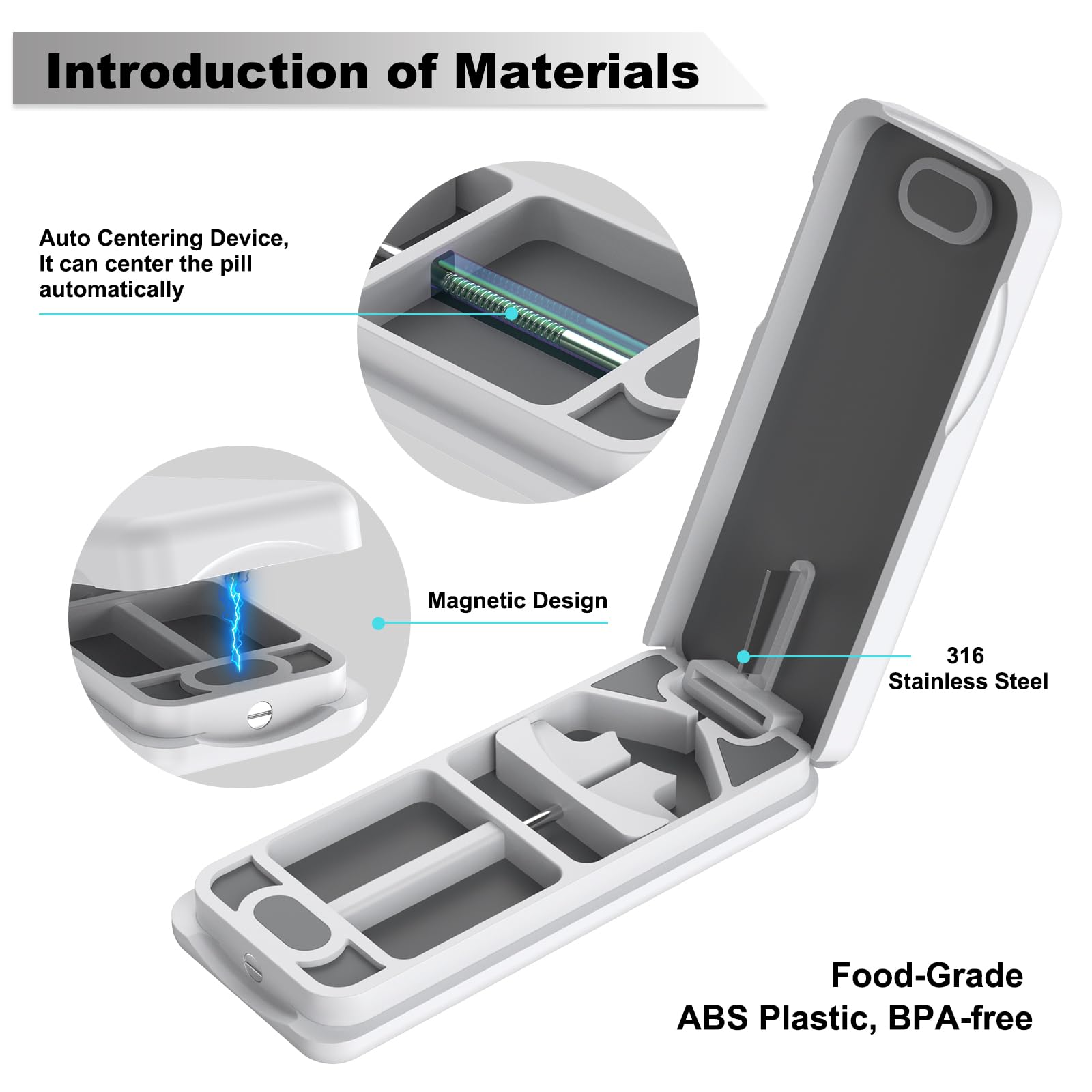 JEINAPA Pill Cutter with Auto Centering Device, Aluminum Pill Splitter with 316L Stainless Blade, Genuine Leather Case, Professi