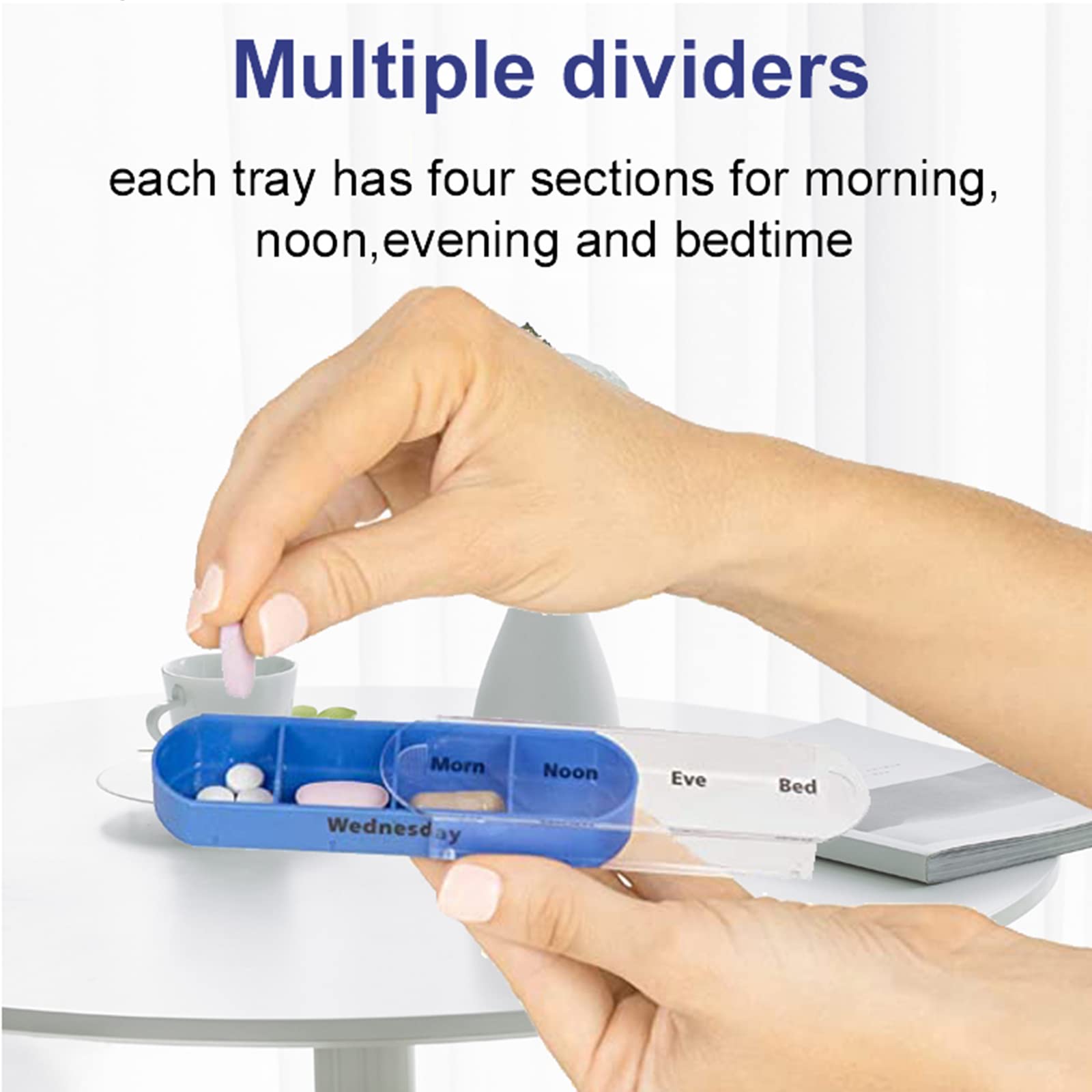 ABSOK Weekly Stackable Pill Organizer,4 Times A Day Pill Organizer Box Morning, Noon, Evening, and Bedtime,7 Stackable Compartme