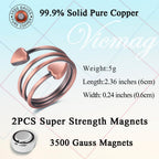 Vicmag Copper Magnetic Ring for Women Ring Ladies Fingers Thumb 99.9% Solid Pure Copper Gift 2PCS Adjustable (Copper Heart)