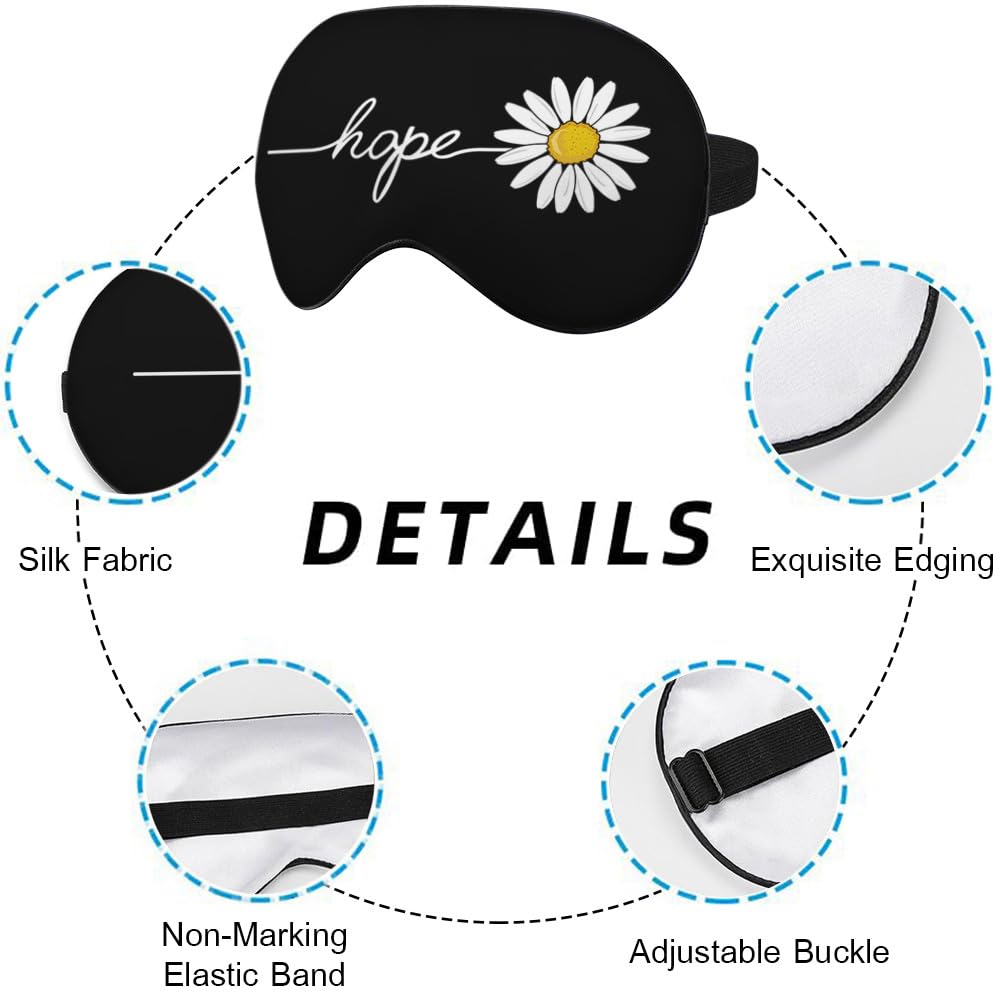 NOHSHE Hope Daisy Silk Eye Mask Sleep Mask Chamomile Flower Rose Sunflower White Black Eye Mask with Adjustable Strap Lightweigh
