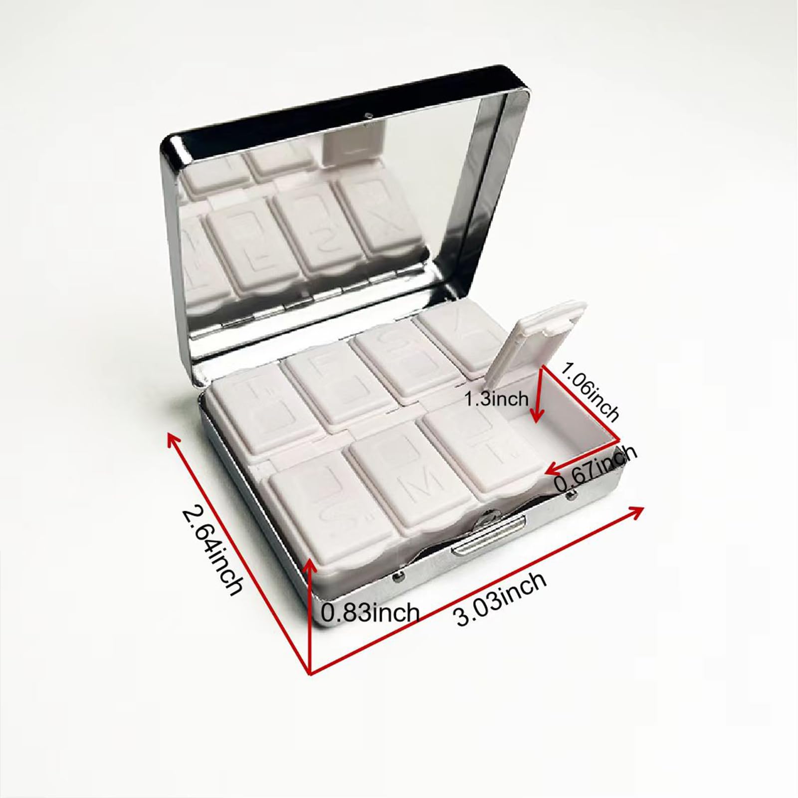 Travel Pill Organizer 7 Day Metal Pill Box with Mirror and 8 Compartments Cute Travel Pill Organizer for Purse (Mushroom Garden)
