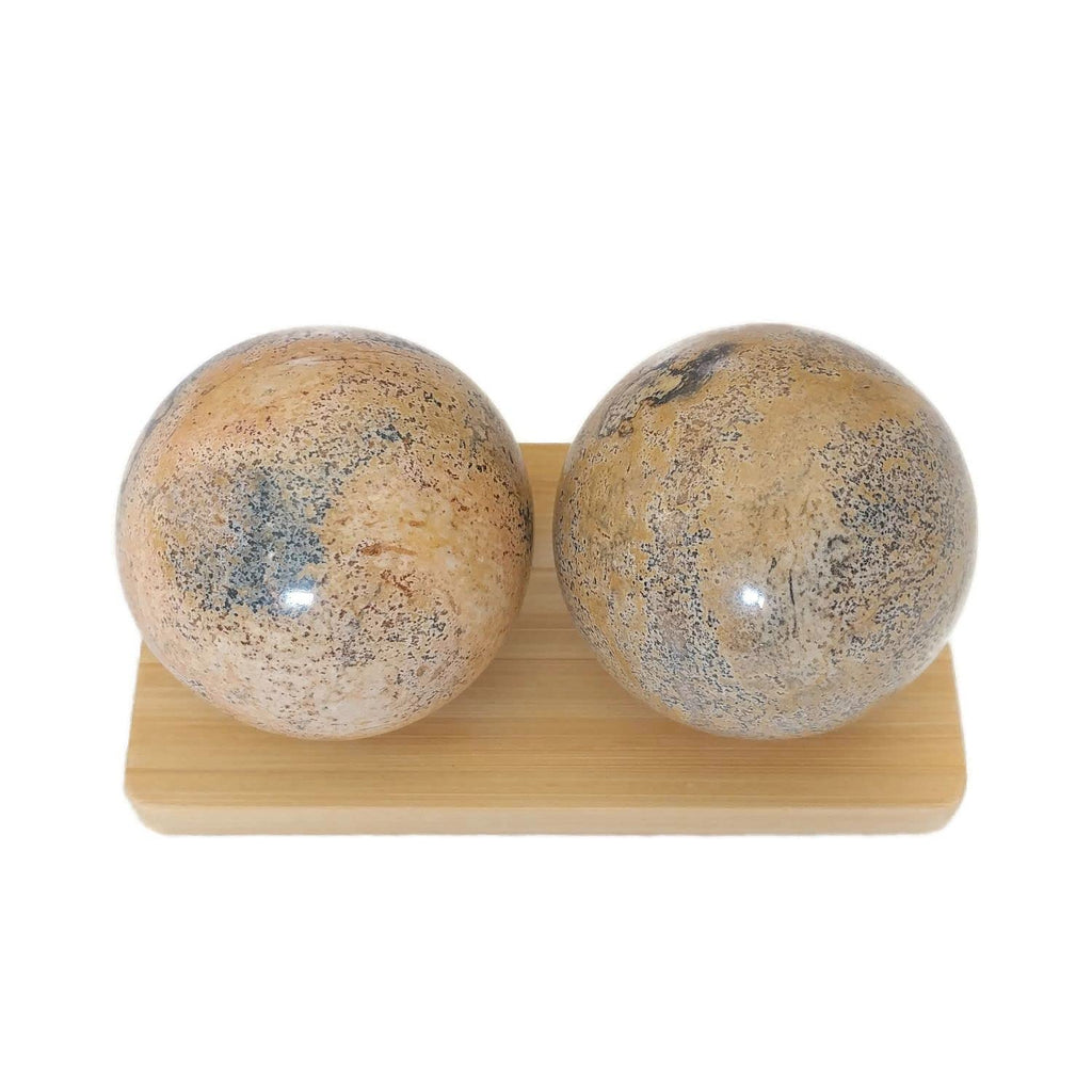 Top Chi Picture Jasper Baoding Balls with Stand for Hand Therapy, Exercise, and Stress Relief (Large 2 Inch)