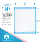 Dynarex Disposable Underpads, Medical-Grade Incontinence Bed Pads to Protect Furniture, 30   x30    (105g), with Polymer, 1 Case