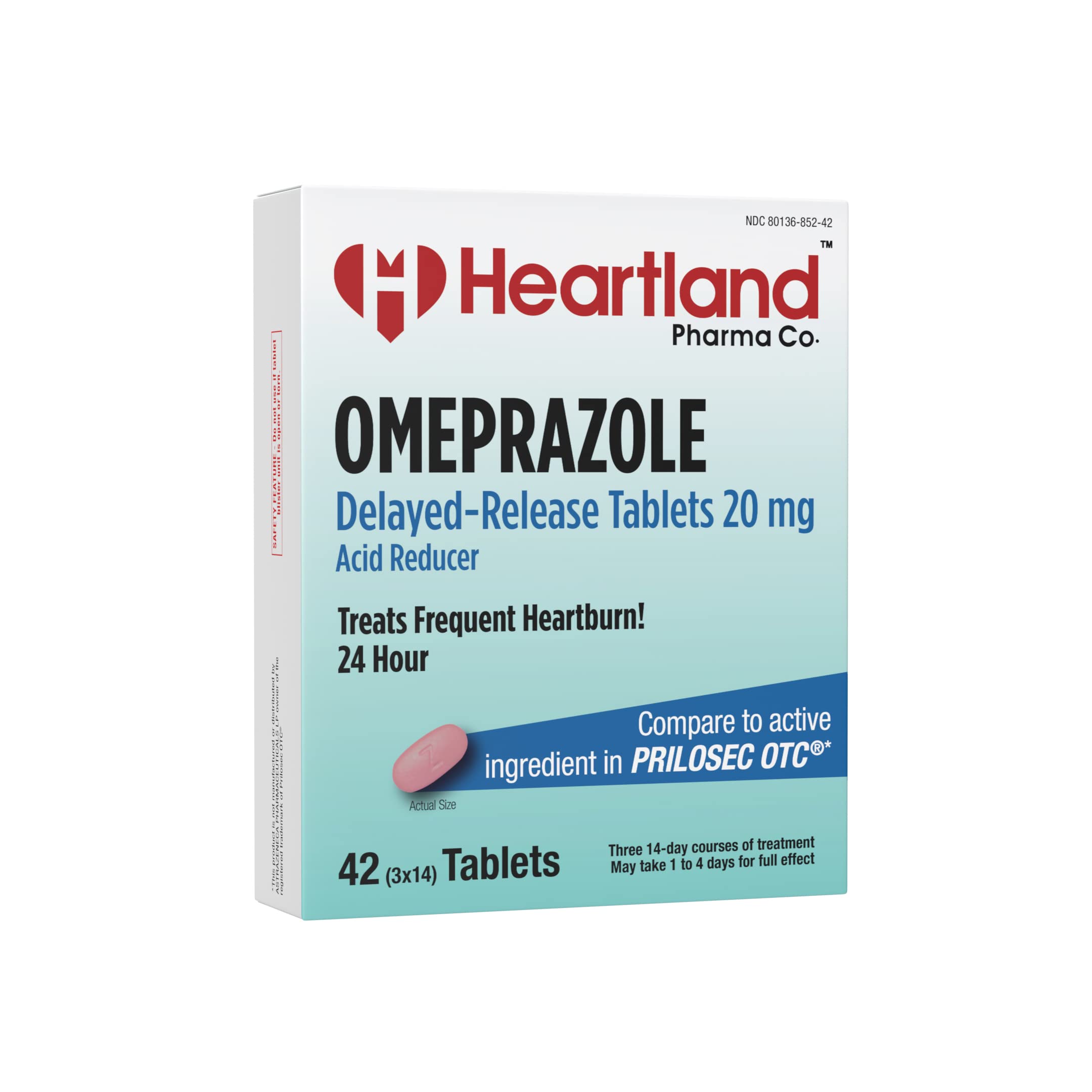 Heartland Pharma | Omeprazole 20mg | Heartburn Relief Medicine | Delayed Release Acid Reducer Tablet | Antacid Tablets for Acid 
