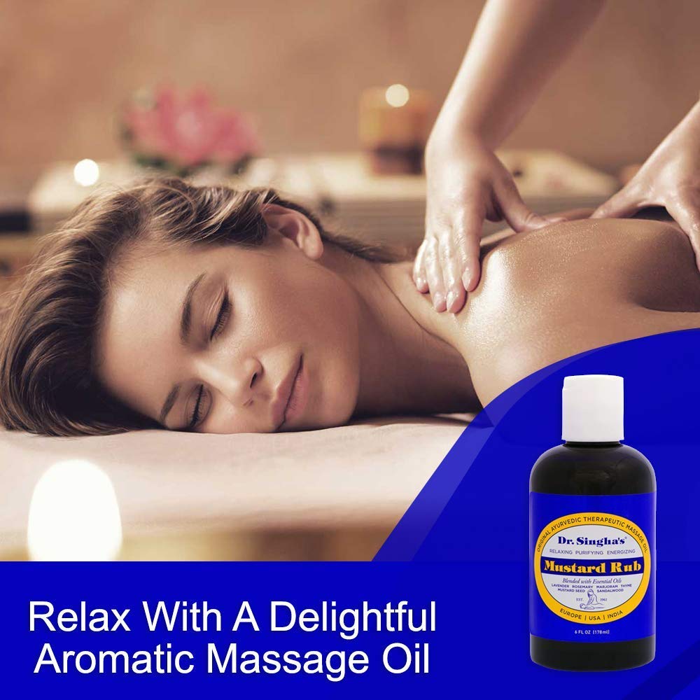 Dr. Singhas Mustard Rub, Therapeutic Body Massage Oil - with Best Essential Oils for Sore Muscles & Stiff Muscle Relief (6 Ounc