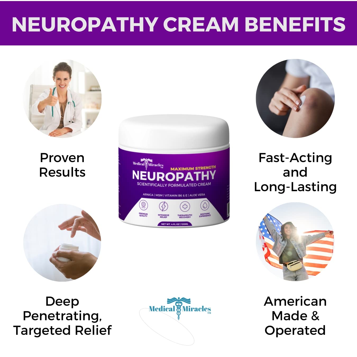 Medical Miracles Neuropathy Nerve Therapy Max-Potency Relief Cream for Feet, Hands, Legs, and Toes - Enriched with Arnica, Vitam
