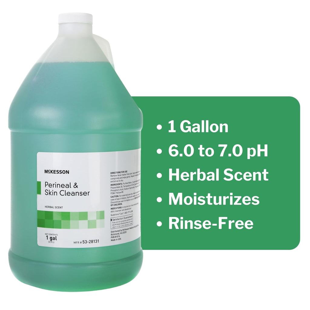McKesson Perineal Skin Cleanser, 1 Gallon [Pack of 4] Rinse-Free Body Wash for Incontinence or Ostomy Care, Herbal Scent