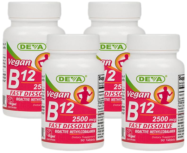 Deva Nutrition Vegan Sublingual Fast Dissolve B-12 Tablets, 2500 Mcg, 90 Count (Pack Of 4)