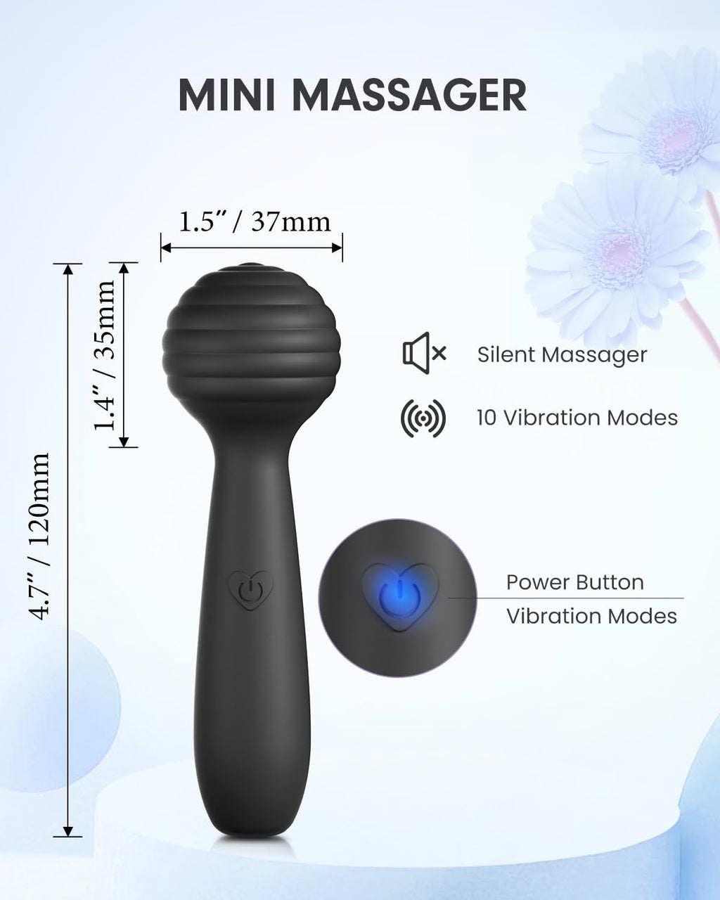 Portable Electric Travel Massager, Pinkmini Powerful Handheld Mini Muscle Massage Tool (Deep Black)