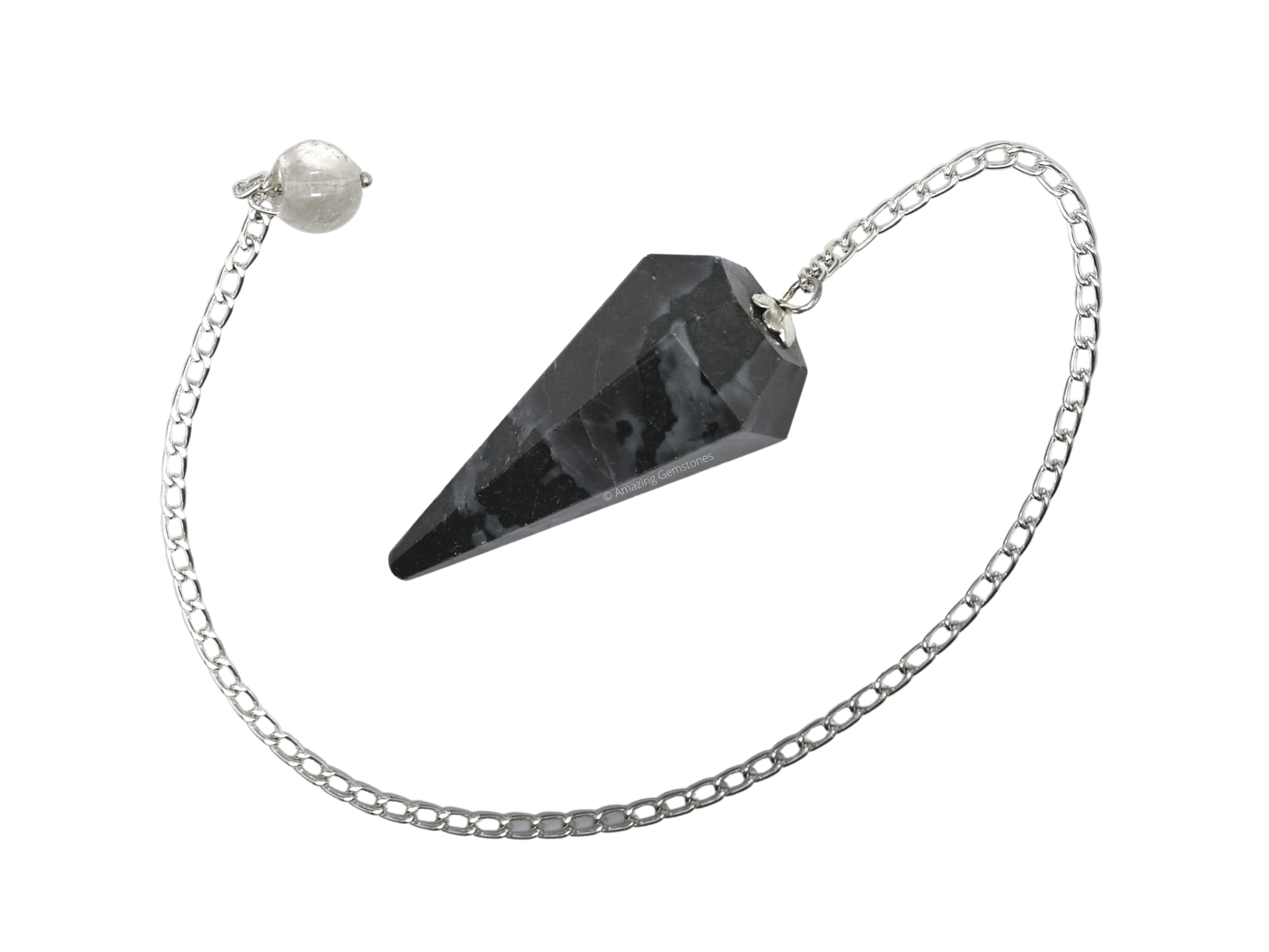 Indigo Gabbro Crystal Pendulum for Divination - Dowsing Pendulum with Chain and Crystal Ball for Reiki Healing and Crystal Grid