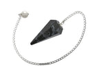 Indigo Gabbro Crystal Pendulum for Divination - Dowsing Pendulum with Chain and Crystal Ball for Reiki Healing and Crystal Grid