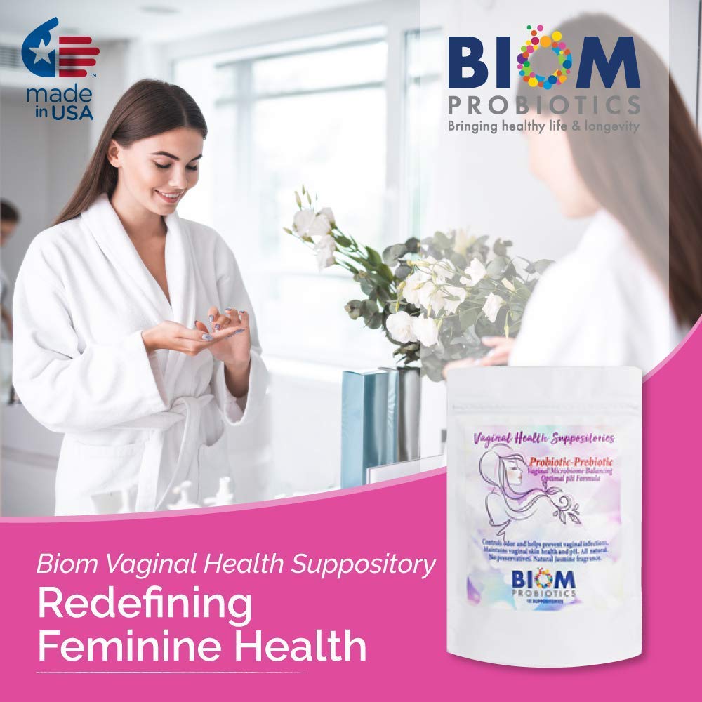 Biom Vaginal Probiotic Suppository: Natural Vaginal pH and Odor Control Regimen; Balance and Nourishes Vaginal Lactobacillus Flo